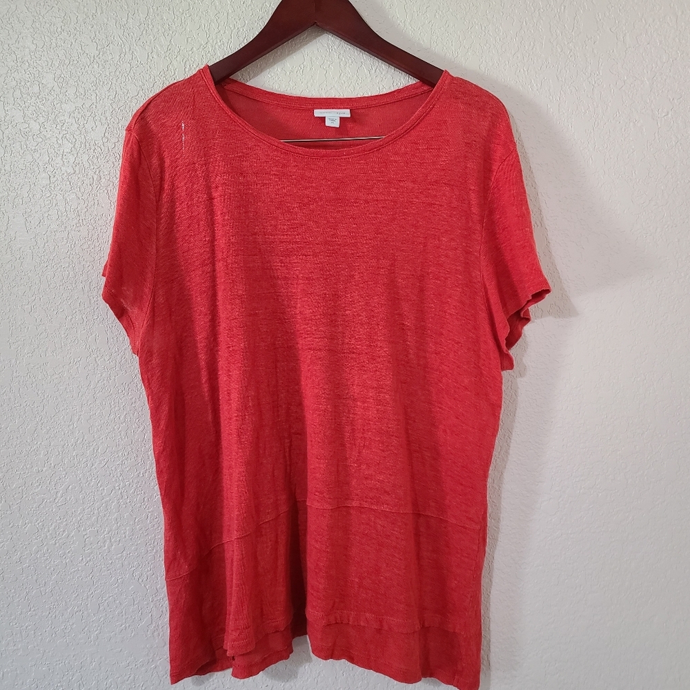 J.Jill Love 100% Linen Red Asymmetrical Hem T Shirt Size XL